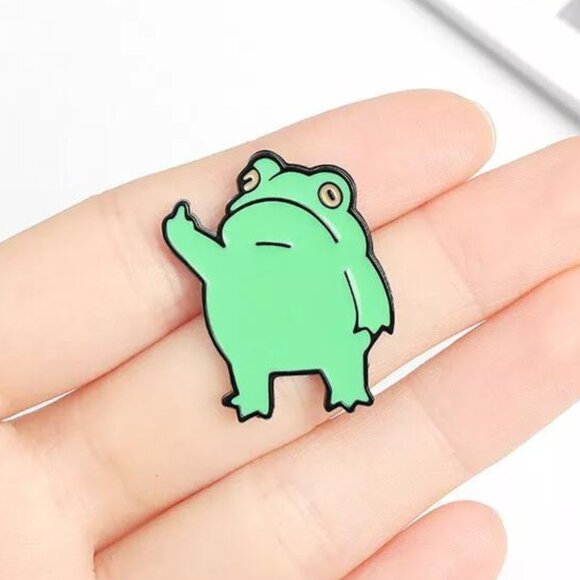Middle Finger Frog Brooch Funny Cartoon Animal Badge Enamel Collar Lapel Pins ~ - Picture 1 of 5